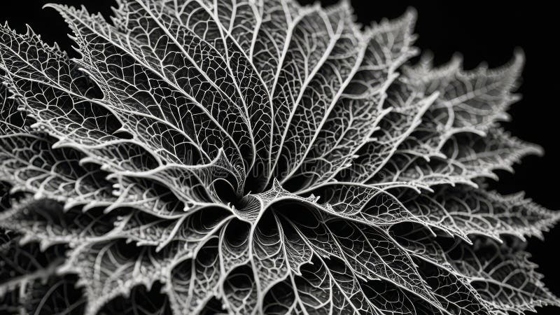 Fractal alb-negru complex care seamănă cu un frunziș abstract detaliat stock image