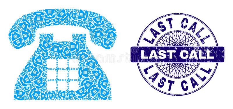 Tone Phone Recursive Composition of Tone Phone Items and Textured Last Call Round Guilloche Stamp vector illustration