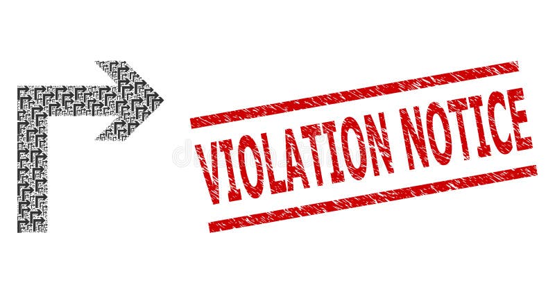 Turn Right Fractal Mosaic of Turn Right Items and Scratched Violation Notice Stamp royalty free illustration