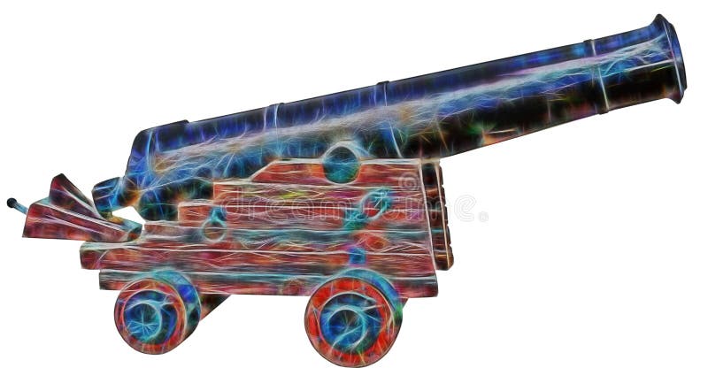 Fractal picture of Old medieval artillery canon on white royalty free stock image Fractal picture of Old medieval artillery canon on white royalty free stock image
