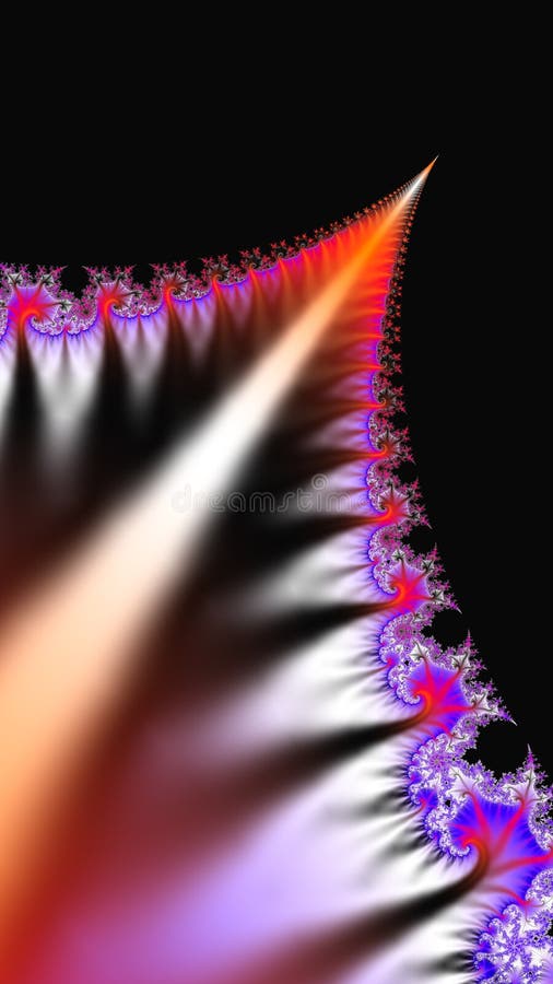 Fractal tall abstract, computer art, math render. Abstract fractal tall background, fern stem, Mandelbrot set, computer art with mathematical formula generated patterns, pc rendering, bright psychedelic colors on black