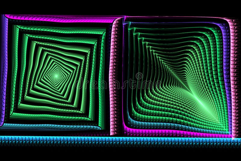 Fractale carrée abstraite bleue et verte sur le noir illustration de vecteur Fractale carrée abstraite bleue et verte sur le noir illustration de vecteur