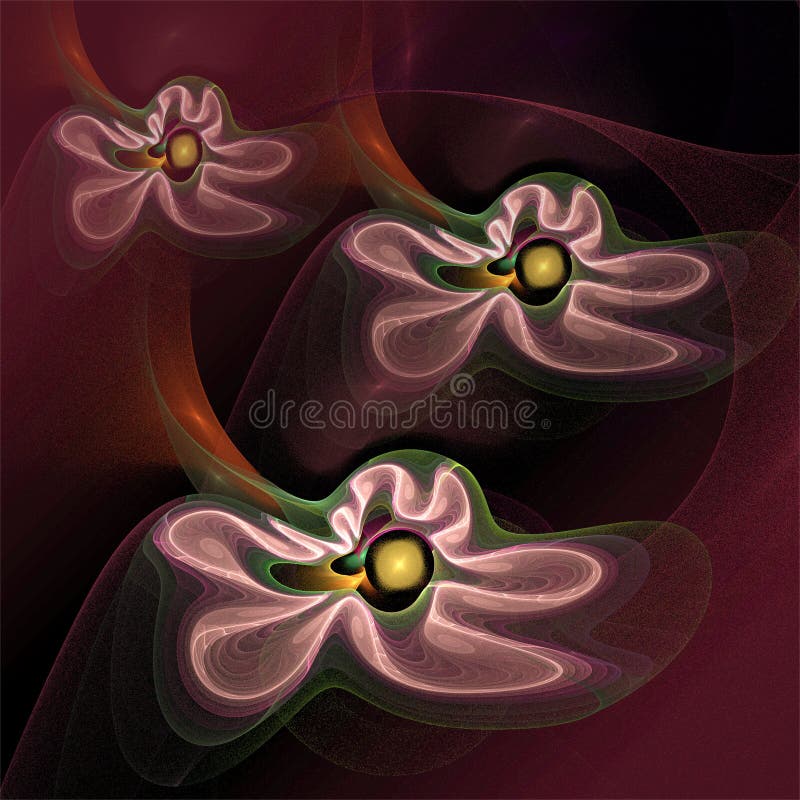 Fractales abstractos del arte del fractal de la calculadora numérica tres flores rosadas que vuelan ilustración del vector Fractales abstractos del arte del fractal de la calculadora numérica tres flores rosadas que vuelan ilustración del vector