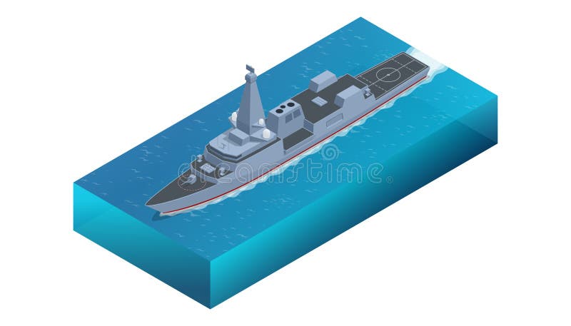 Fragata naval de tipo 26 isométrica para la marina real de los reinos unidos con variantes en construcción ilustración del vector