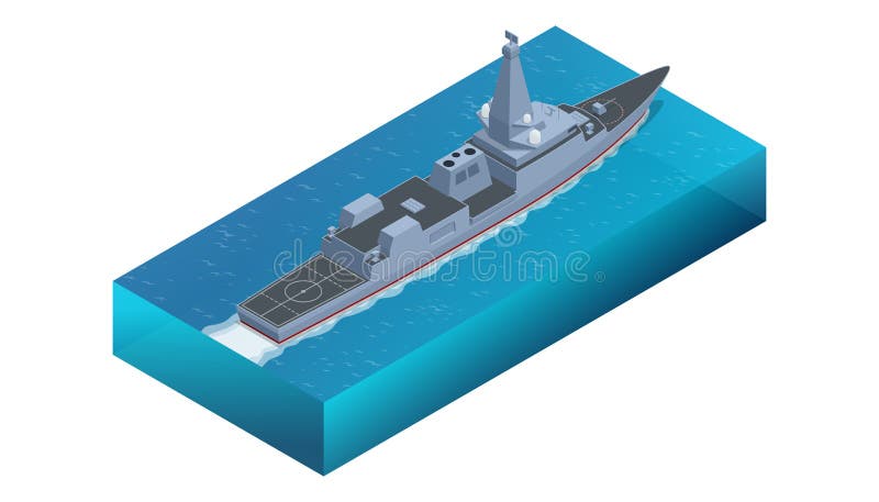 Fragata naval de tipo 26 isométrica para la marina real de los reinos unidos con variantes en construcción stock de ilustración