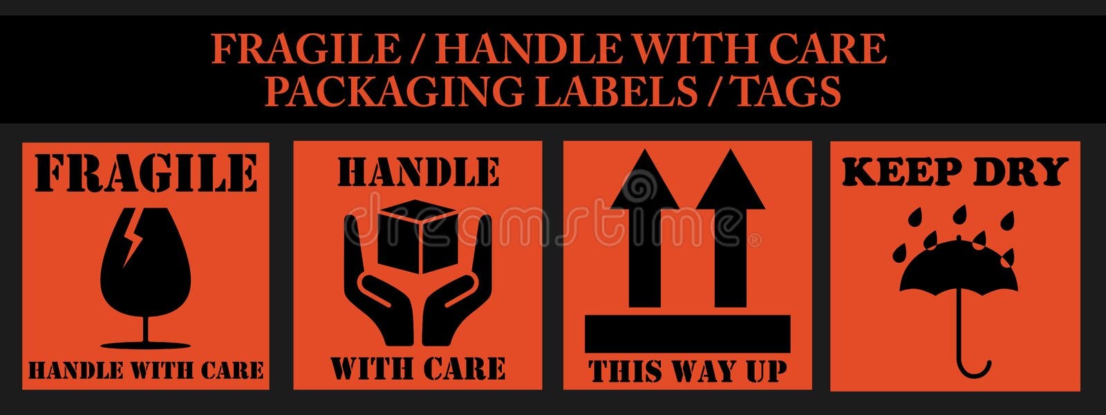 Fragile package label set stock vector. Illustration of package 185185734