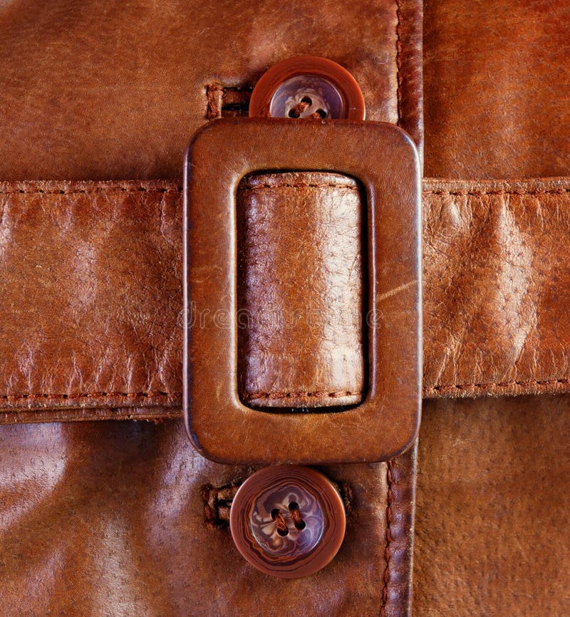 Fragment of brown jacket belt. Button clasp stock images, royalty-free photos and pictures