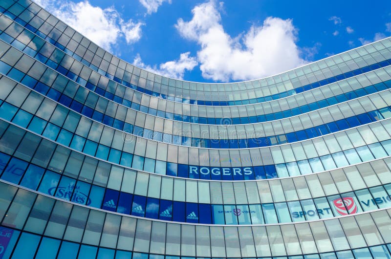 Fragment of building of large modern shopping center Toptani against sky, Tirana, Albania royalty free stock image