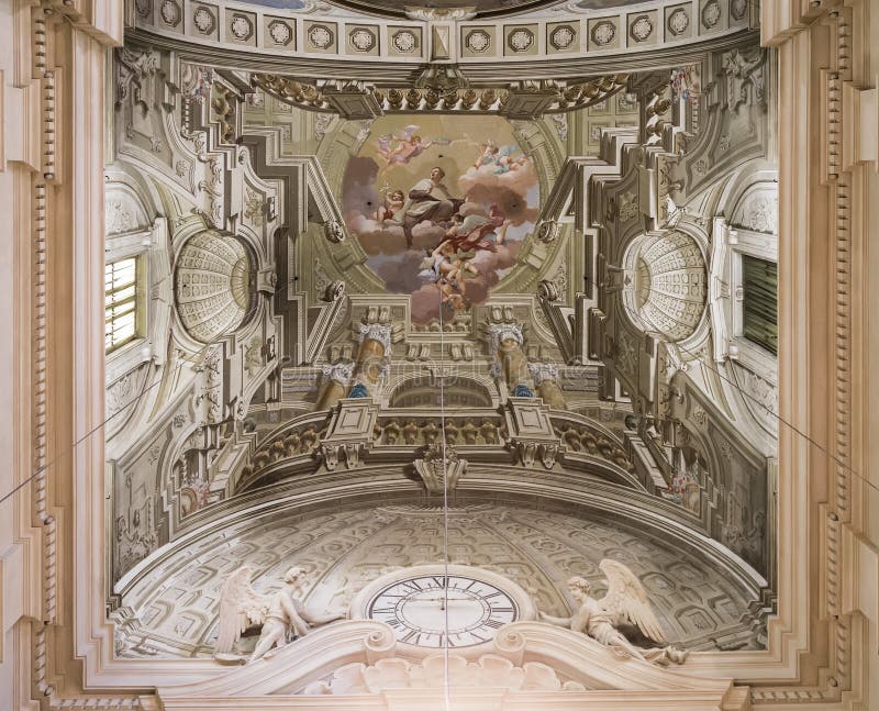 Fragment of the ceiling painting in the church stock photo Fragment of the ceiling painting in the church stock photo