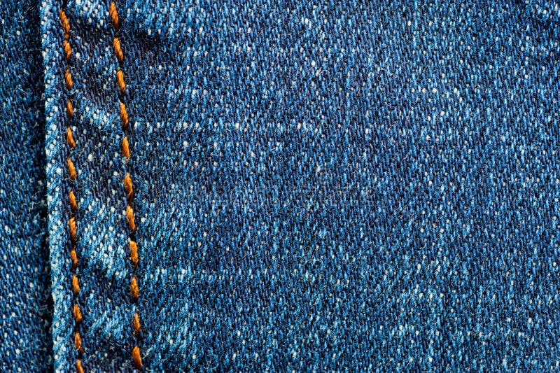 Fragment of a Classic Blue Denim Texture with Orange Stitching Stock ...