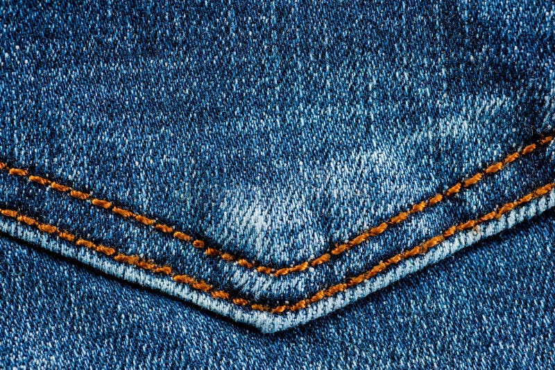 Fragment of a Classic Blue Denim Texture with Orange Stitching Stock ...