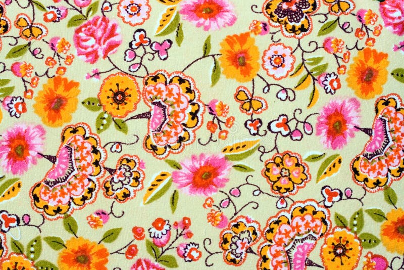 Fragment of colorful retro tapestry textile pattern with floral