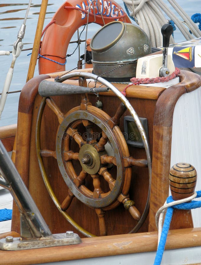 Fragment of a deck of old sailing yacht stock images