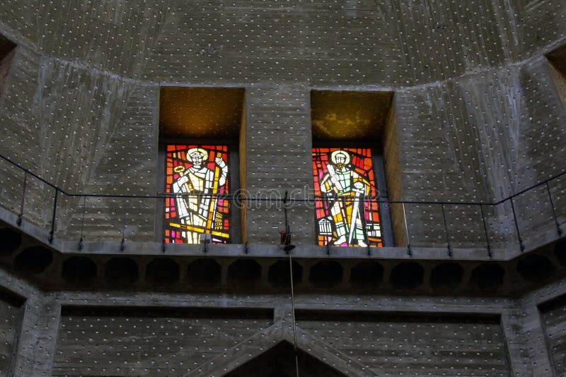 Fragment of the domed gallery of the modern Basilica of the Annunciation in Nazareth, Israel stock photo