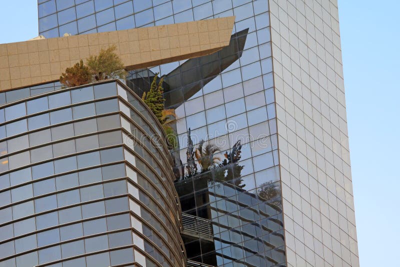 Fragment of the facade of a modern skyscraper in Tel Aviv stock images