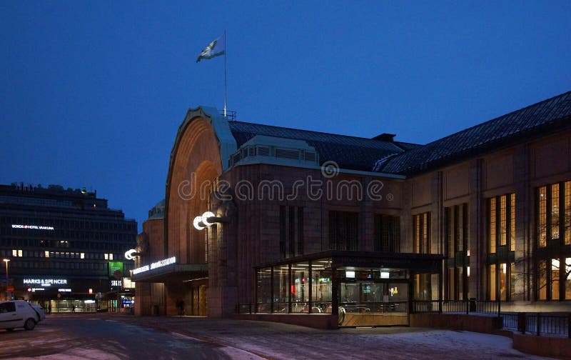 Fragment of the facade of the railway station in the north modern style stock images