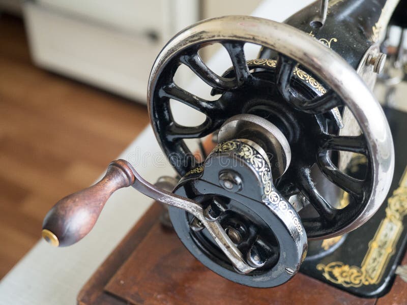Fragment of First Hand SINGER Sewing Machine, Flywheel, Selective Focus