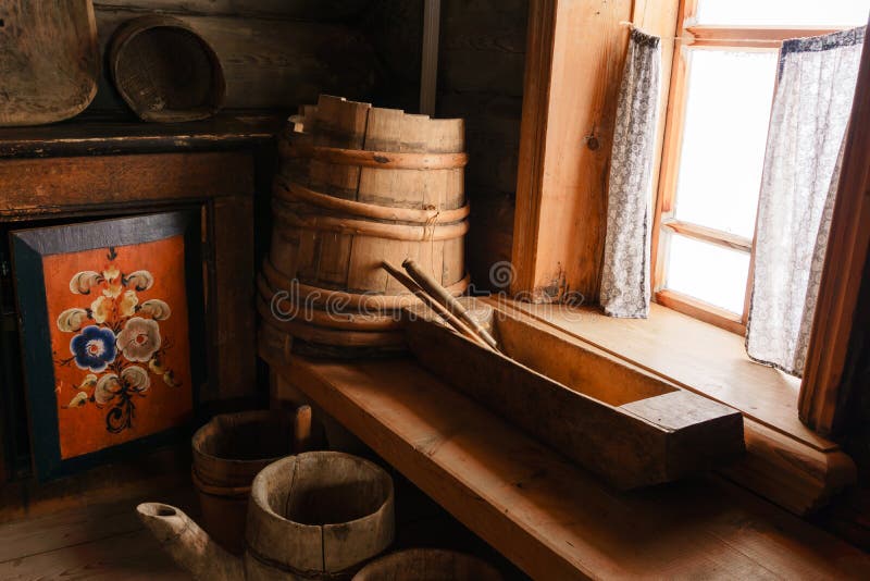 Fragment of the interior of an old peasant hut royalty free stock photo Fragment of the interior of an old peasant hut royalty free stock photo