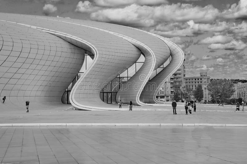 Fragment from the modern architectural structure named after Heydar Aliyev royalty free stock image