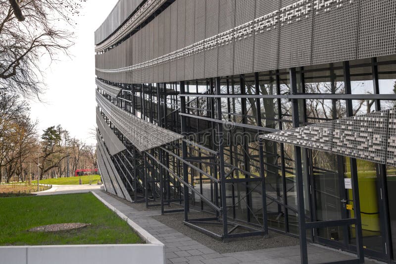 Fragment of the modern building of the Ethnographic Museum in Budapest royalty free stock photography