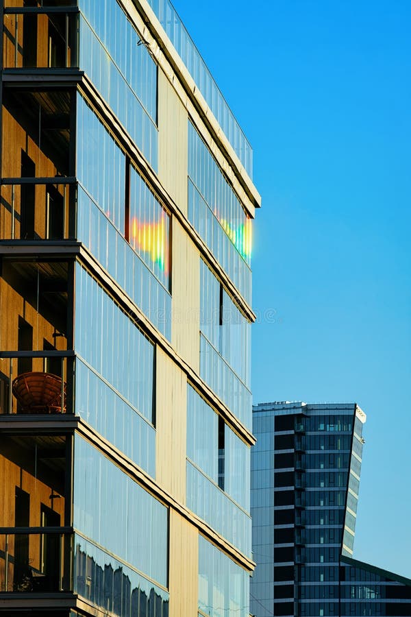 Fragment of Modern Corporate Business Office Building Blue Sky Stock