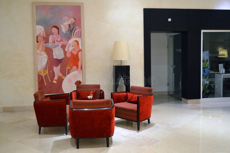 Fragment of the modern lobby of the hotel royalty free stock images