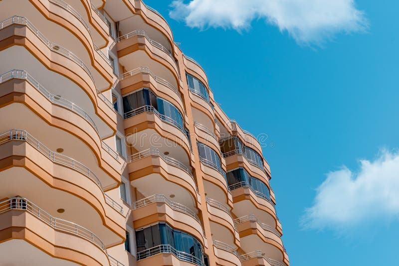 Fragment of a modern residential exterior of an apartment building royalty free stock photography
