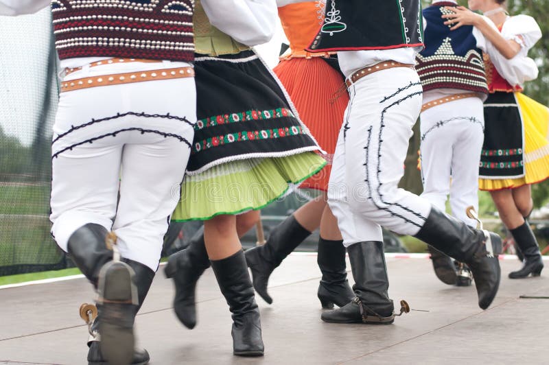 Fragment of Slovak folk dance with colorful clothes