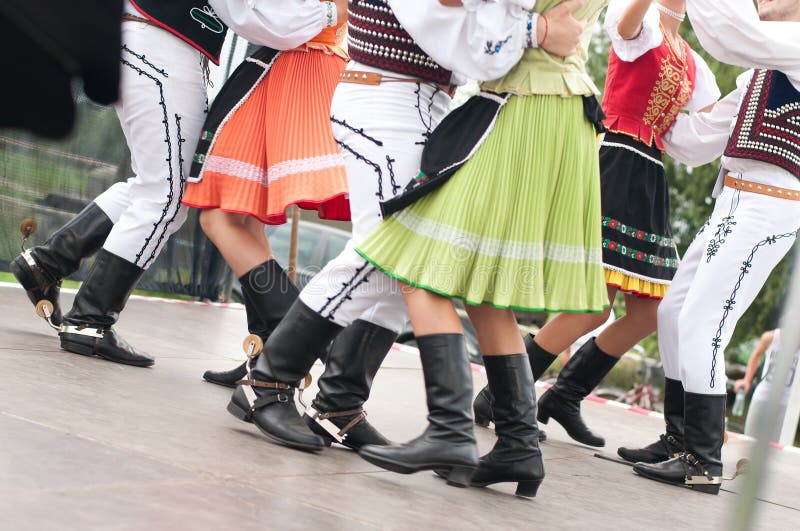 Fragment of Slovak folk dance with colorful clothes