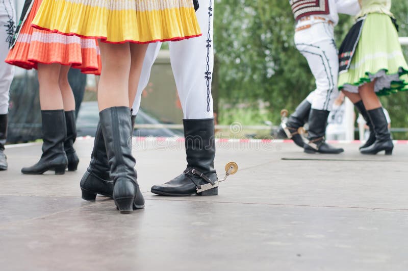 Fragment of Slovak folk dance with colorful clothes