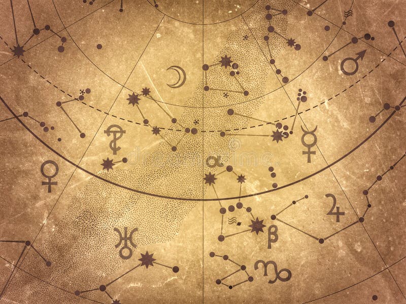 Fragment von astronomischem Celestial Atlas: Sterne, Planeten Himmel & # x28;  Antikes Selen: Schmutzweinlese remake & # x29
