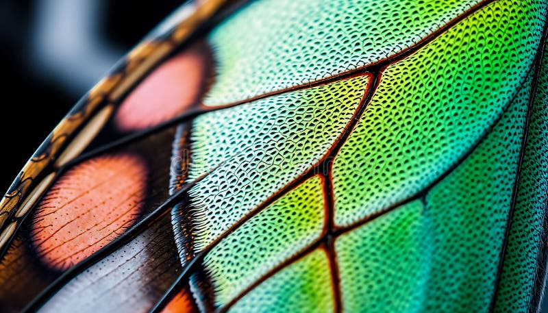 Fragmente de macrocomandă cu aripi de fluture, detaliu de insecte, aripi iridescente, natură, aproape de Stock Photo Generative AI vector illustration