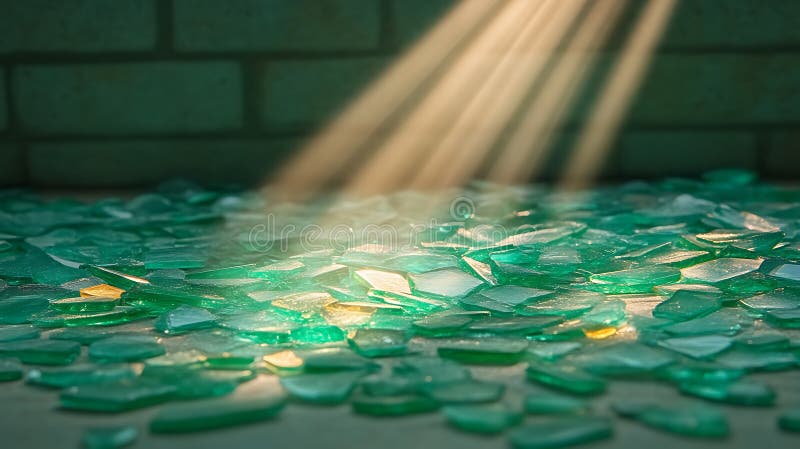 Fragmente De Sticlă Verde Iluminate De Grinzi Luminoase royalty free illustration