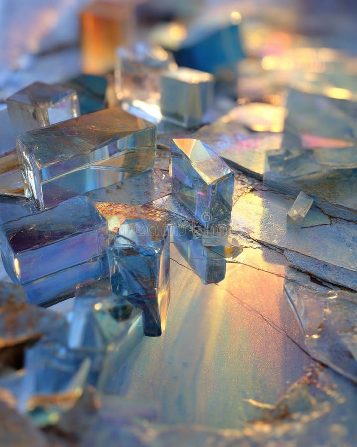 Fragmented Inspiration A fragmented mirror reflects snippets of a cluttered artists table where ghostly tools linger and royalty free stock images