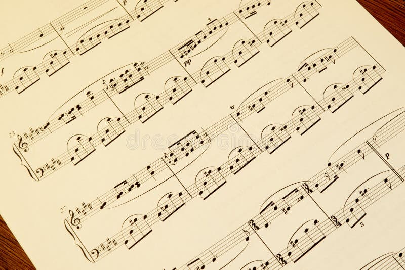 Fragmento de música de hojas de piano música clásica imagen de archivo