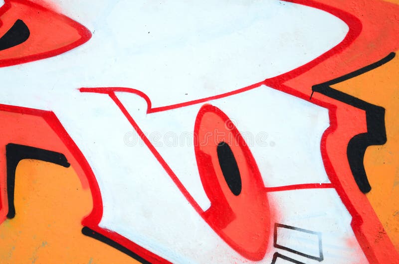 Fragmento de pinturas coloridas dos grafittis da arte da rua com contornos e da prote??o fim acima imagem de stock Fragmento de pinturas coloridas dos grafittis da arte da rua com contornos e da prote??o fim acima imagem de stock