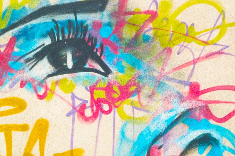 Fragmento do close-up dos grafittis nas ruínas de uma casa velha imagens de stock Fragmento do close-up dos grafittis nas ruínas de uma casa velha imagens de stock