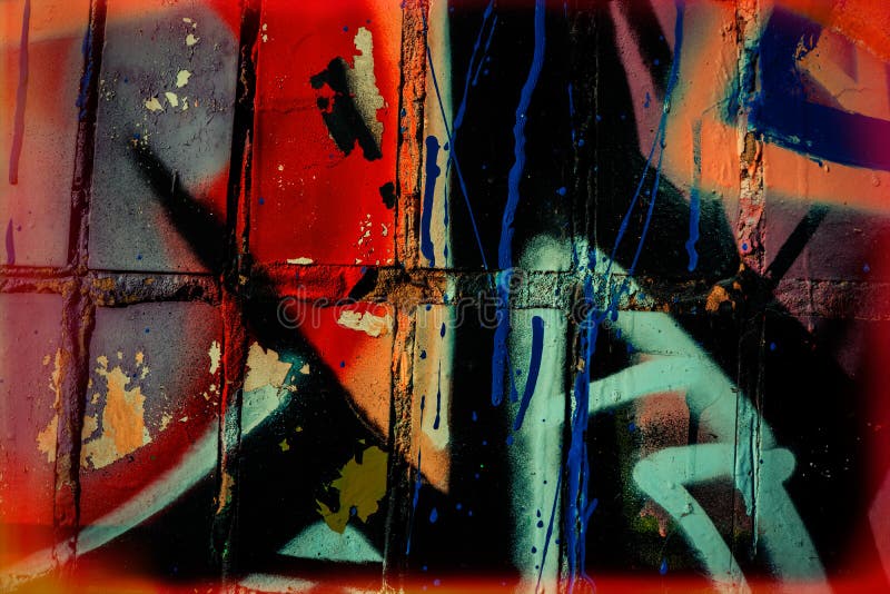 Fragments of Graffiti and Poured Paint on the Wall.