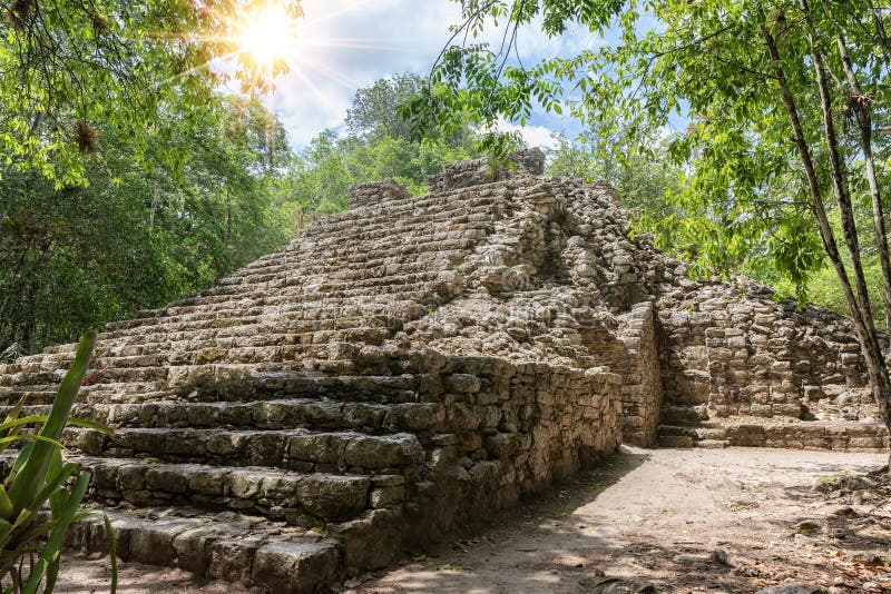 Fragments of a Mayan Stone Pyramid in the Jungle of Coba Stock Image ...