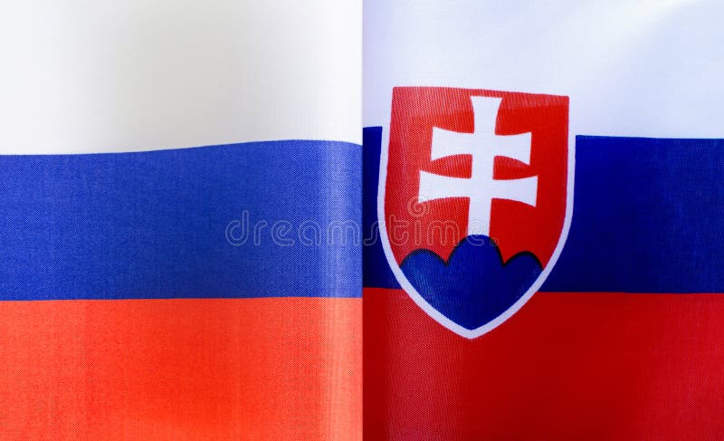 Fragments of the national flags of Russia and Slovakia