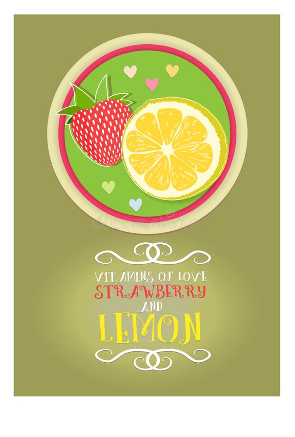 Fragola del limone di amore delle vitamine della cartolina illustrazione vettoriale