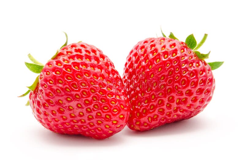 Fragola matura rossa perfetta due isolata fotografia stock libera da diritti