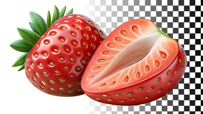 Fragole mature fresche intere e tranciate a metà vista Png immagine trasparente Generative AI illustrazione vettoriale