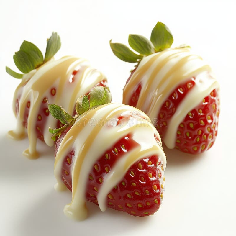 Fragole prodotte in immagine immerse in cioccolato bianco e caramello isolati su uno sfondo trasparente immagini stock