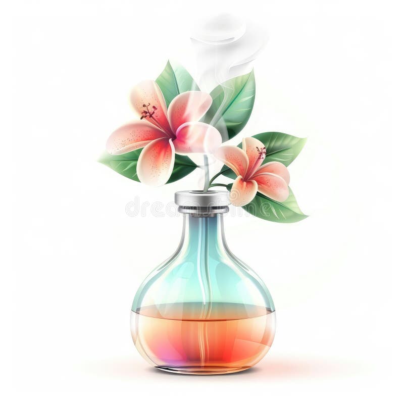Fragrant Hibiscus Essential Oil in Glass Bottle Spa Aromaterapi royaltyfri illustrationer