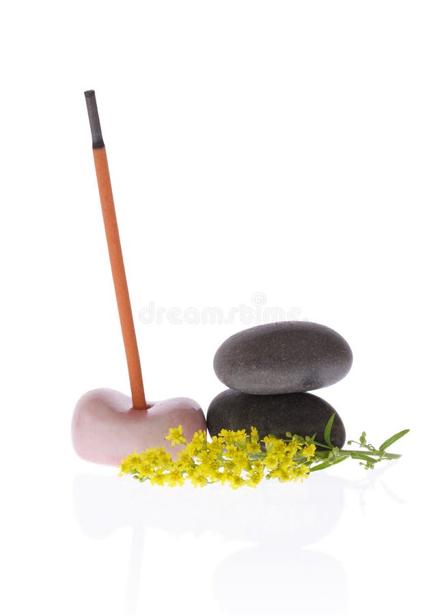 Fragrant incense, pebbles and flower
