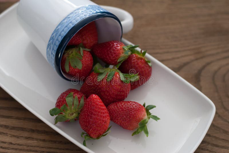 Fraises fraîches du plat rectangulaire blanc photo libre de droits Fraises fraîches du plat rectangulaire blanc photo libre de droits
