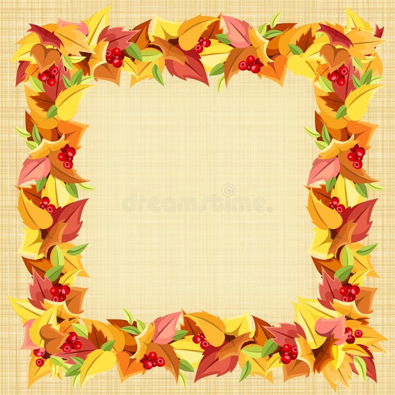 Frame with autumn colorful leaves on a sacking background. Vector eps-10.