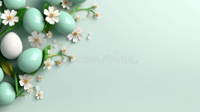 Frame Background with Easter Painted Eggs with Flowers on Light Green ...