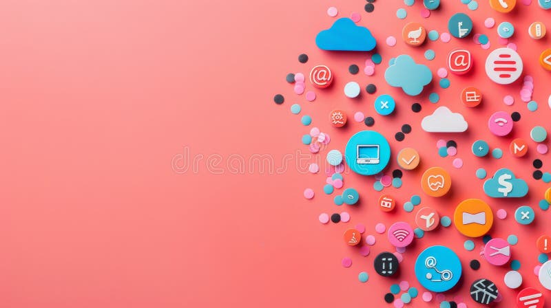 Frame Border Background with Colorful Cloud Computing Icons on a Vibrant Pink Surface royalty free illustration